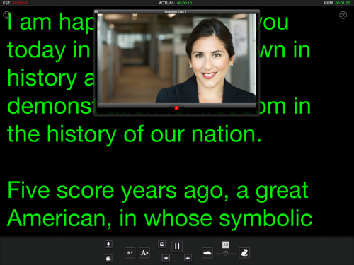 Teleprompt Plus for Mac Prompting screen with video preview