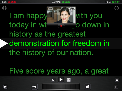 Teleprompt Plus for iPad Prompting screen with video preview landscape